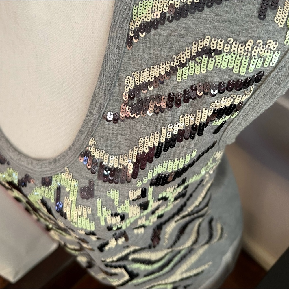 MILLY of New York Sequin Sleeveless Tank Top Scoop Grey Pink Green Black NWOT M
